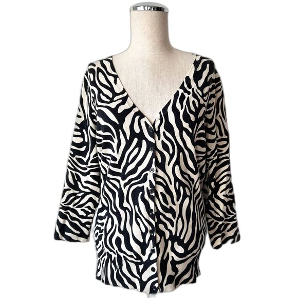 Josephine Chaus Silk Blend Leopard Print Cardigan Sweater - Women's M - Picture 1 of 11